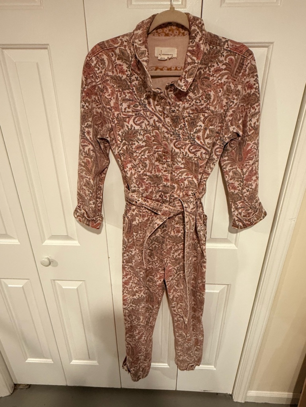 Anthropologie Paisley Jumpsuit in Dusty Rose and Cream